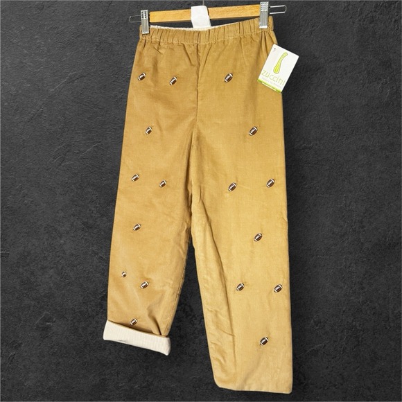Zuccini New Boys Size 7 Pants Embroidered Football Reversible Corduroy Gingham - Picture 1 of 9